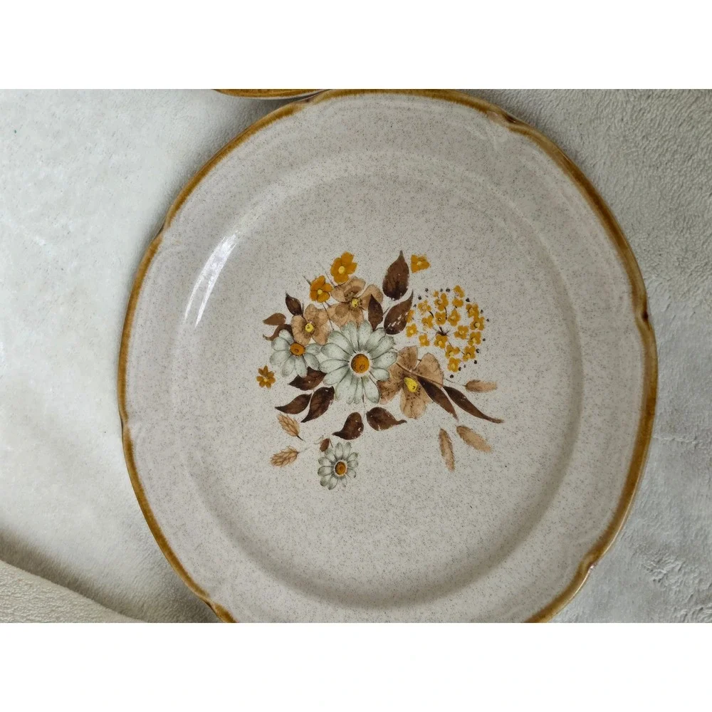 Vintage Hearthside Wellington Stoneware Plates Hand Painted Japan Floral Set 2